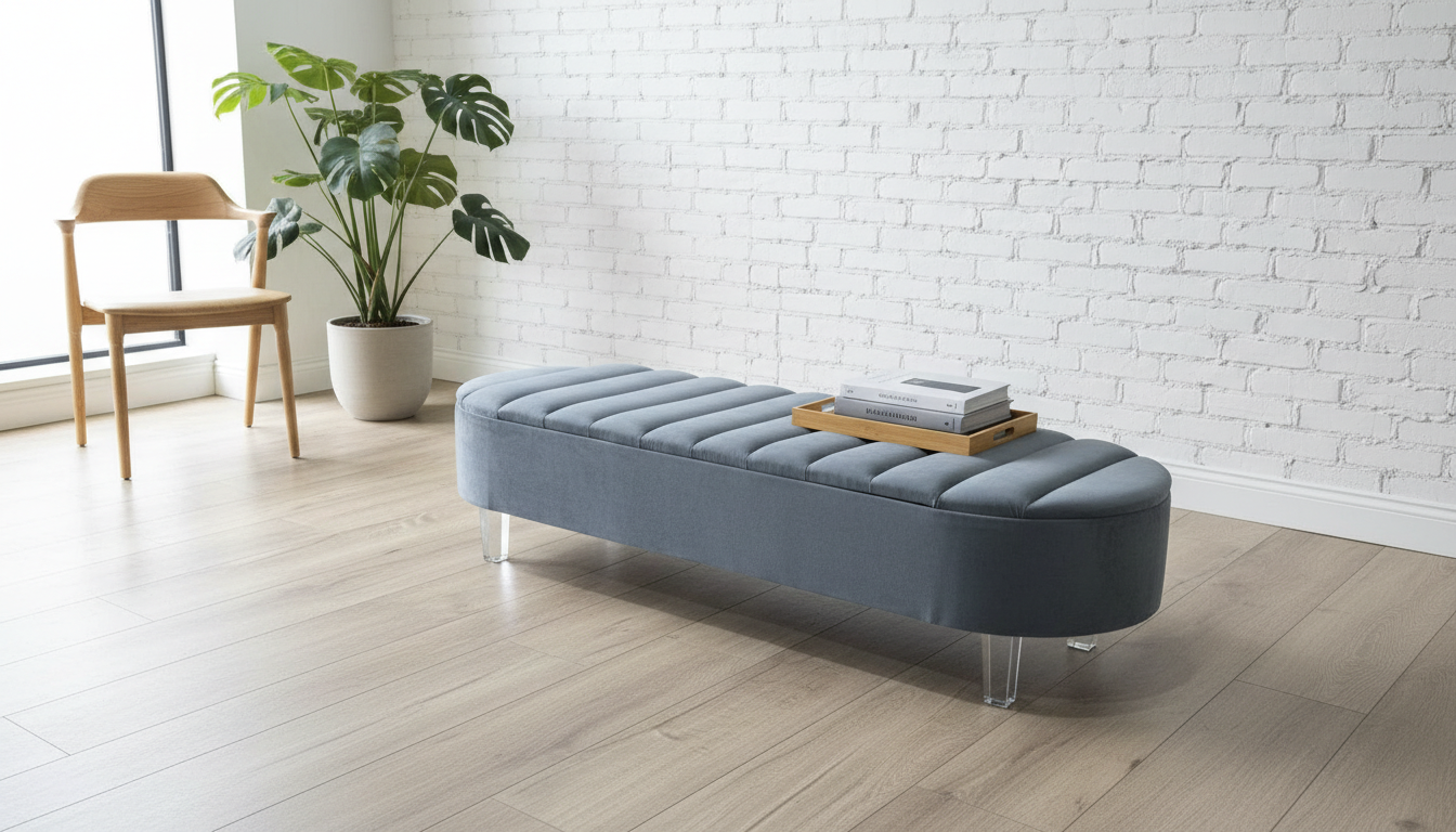 Grey ottoman used as footstool and storage bench, durable upholstery, ideal for small apartments - ISTOOLS