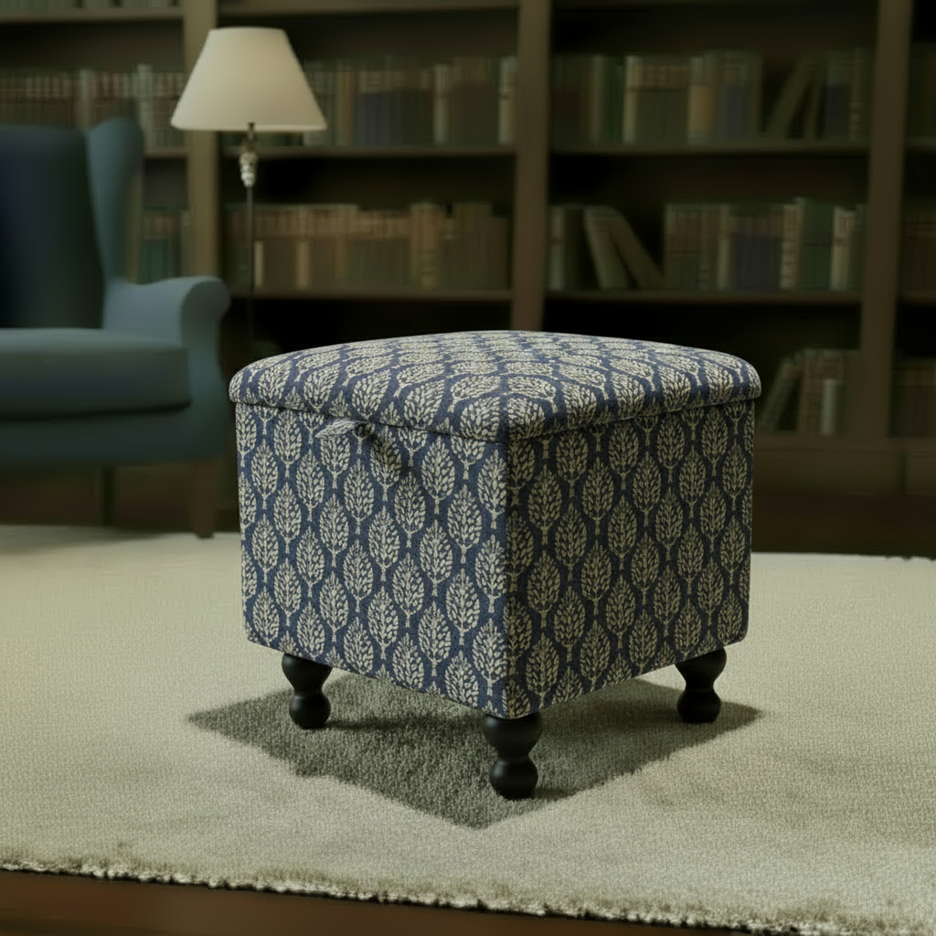 Painterly Collection square storage ottoman with designer fabric pattern