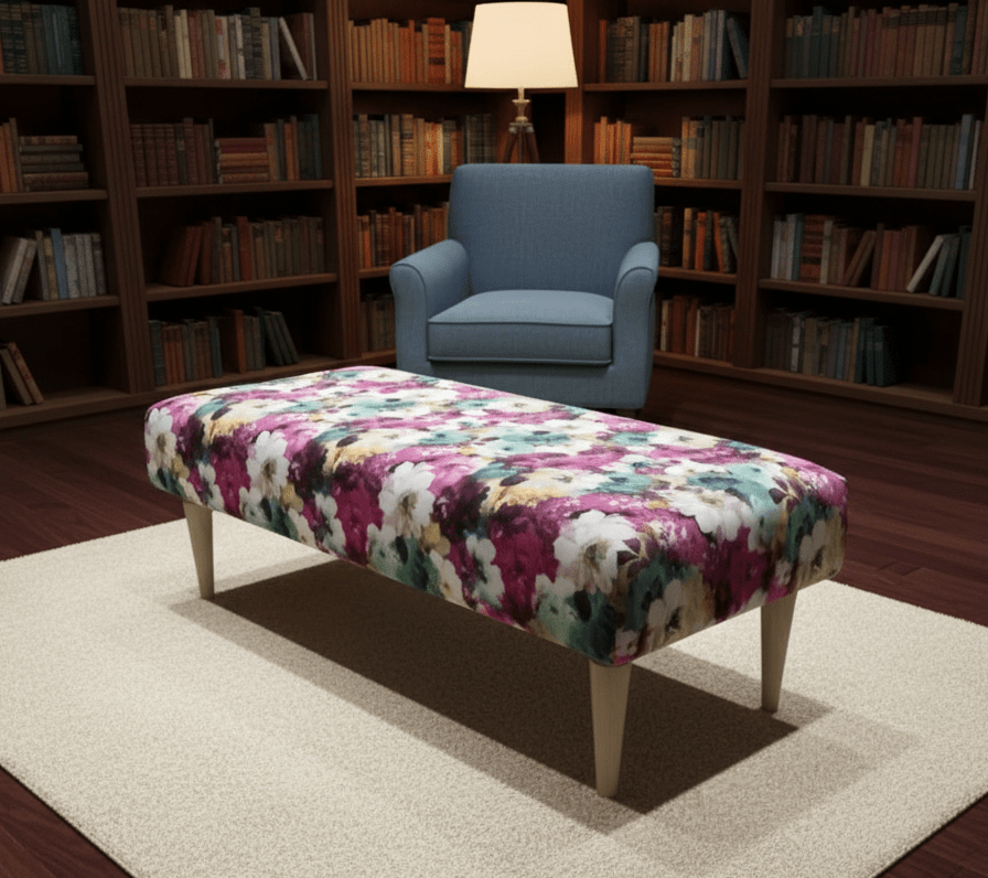 Premium Belle Floral Footstool Ottoman – Upholstered Floral Pouffe for Living Room - ISTOOLS