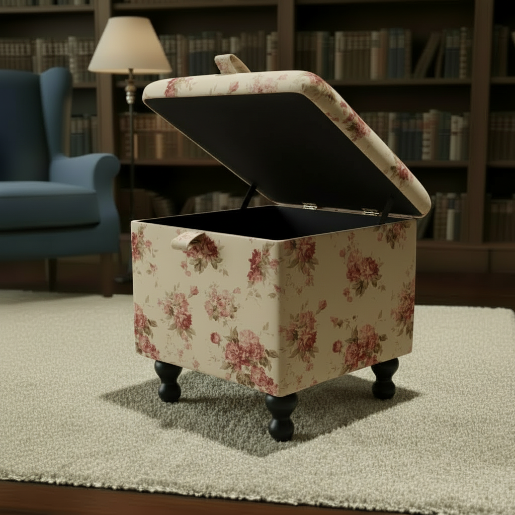 Premium UK-made square storage ottoman with high-density foam