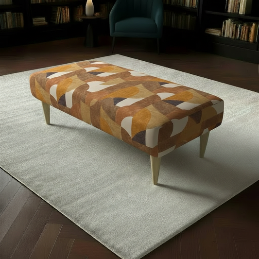 Premium non-storage ottoman bench with vibrant abstract fabric