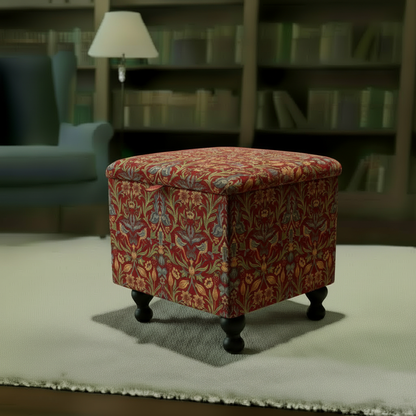 Premium square storage coffee table with vibrant abstract designer fabric and hidden storage