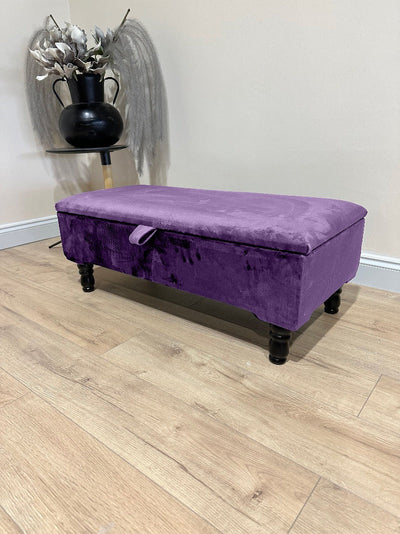 Purple Aubergine Plain Ottoman Storage Bench | Purple Chenille Fabric Footstool