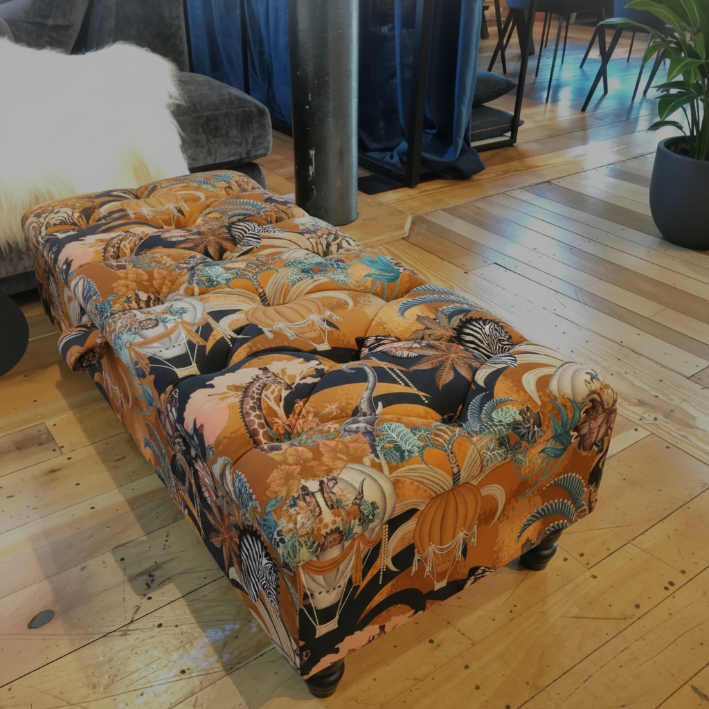 Rectangle handmade buttoned bench for end of bed UK