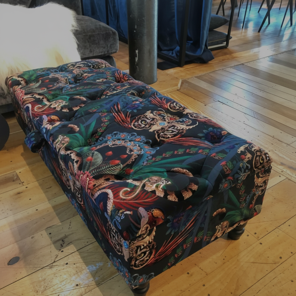 Rectangular handmade buttoned ottoman storage box UK
