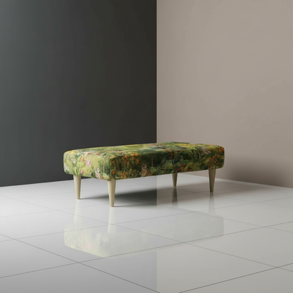 Designer pattern upholstered bench for dining room seating