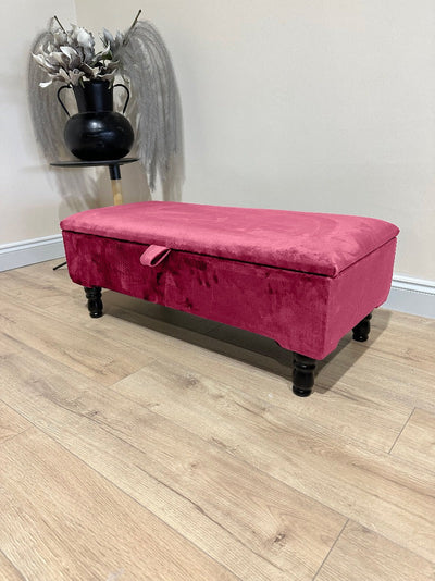 Maroon Plain Lid Ottoman Storage Bench | Red Velvet Plain Footstool