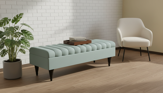 Romo Panel Seafoam Green Storage Ottoman Bench Seat for Living Room UK - ISTOOLS