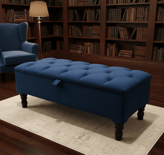 Royal Blue Velvet Ottoman Storage Bench Chesterfield UK Living Room -  ISTOOLS