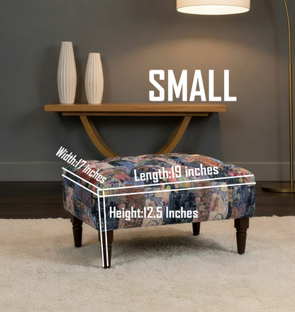 Damask  Upholstered Footstool Ottoman Bench – Handmade Stylish Seating & Storage