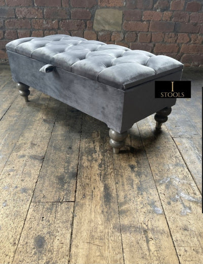 Made to measure dark grey chesterfield storage with bespoke legs