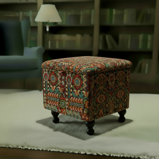 Seasonal Refresh Accent Ottoman with vibrant multi-toned designer fabric for living room