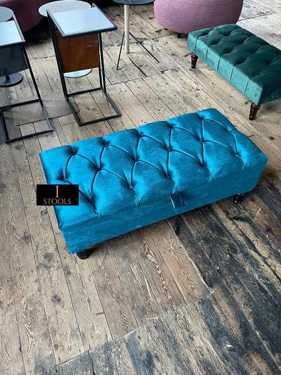 PREMIUM Shiny Turquoise Ottoman Storage | Teal Blue-Green Ottoman Bench