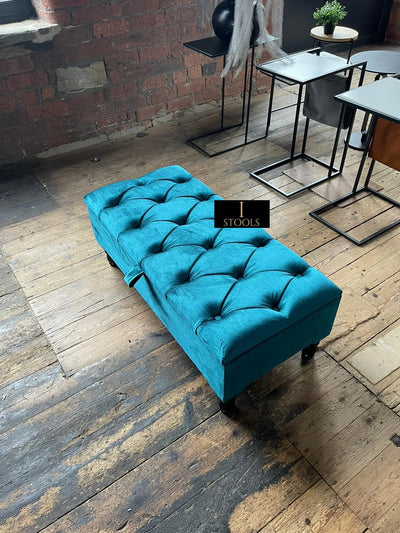 PREMIUM Shiny Turquoise Ottoman Storage | Teal Blue-Green Ottoman Bench