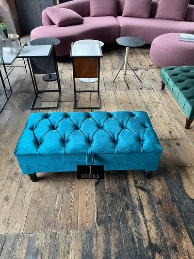 PREMIUM Shiny Turquoise Ottoman Storage | Teal Blue-Green Ottoman Bench