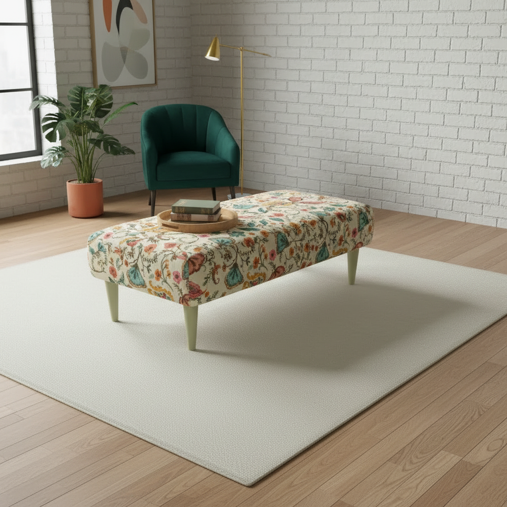 Sleek fixed-top pouffe on solid wooden legs for contemporary décor