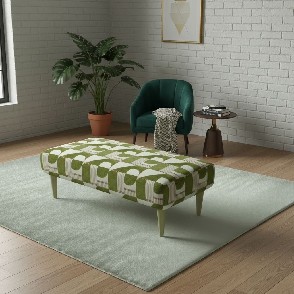 Solid Base Fabric Footstool – UK Made Designer Bench for Living Room & Lounge