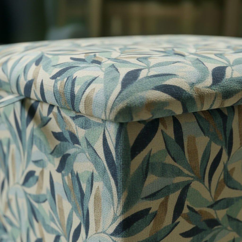 Solid wood framed designer ottoman with premium fabric