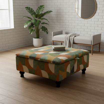 Spacious storage ottoman with expressive pattern for decluttering home