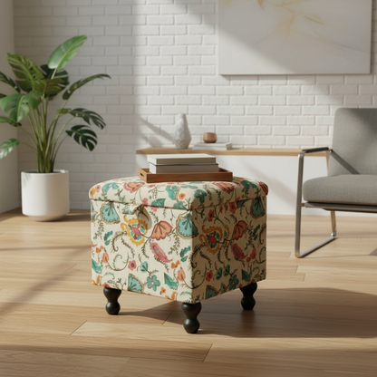 Square shoe storage ottoman for hallway seating and organisation