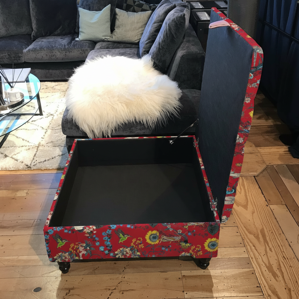 Square upholstered tufted ottoman bench handmade UK