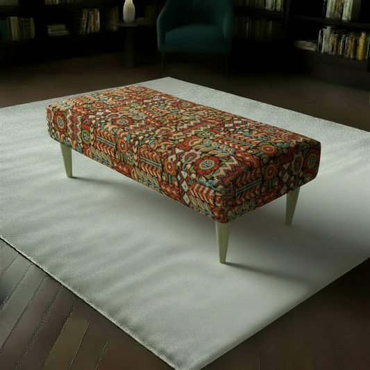 Statement Window Seat Bench with vibrant palette and abstract art style