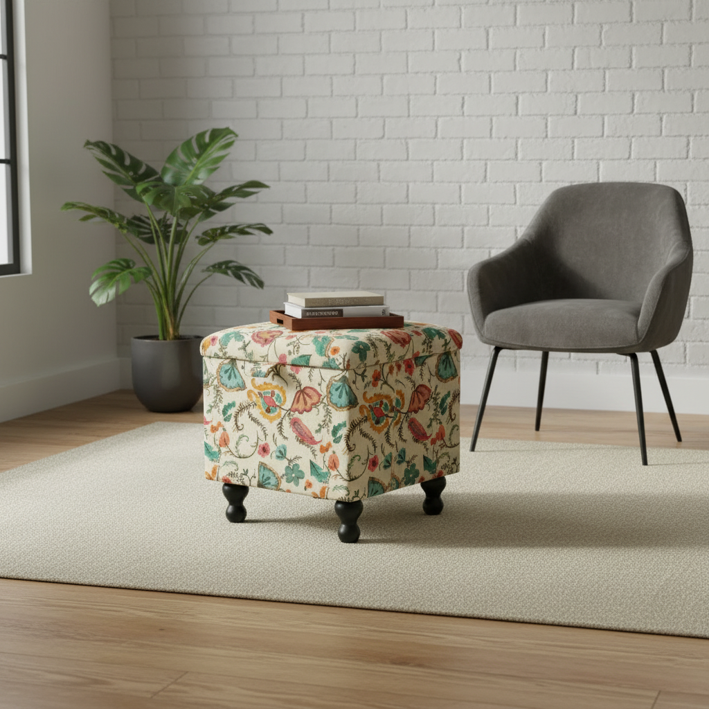 Stylish entryway bench with contemporary designer pattern fabric