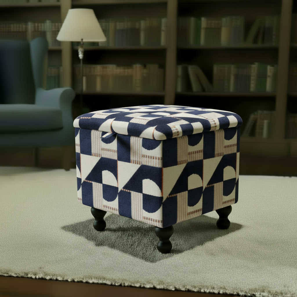 UK handcrafted ottoman with multi-toned designer pattern for living room