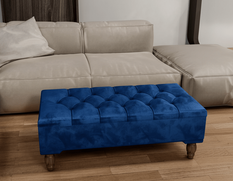 Velvet Ottoman Storage Bench with Wooden Legs
