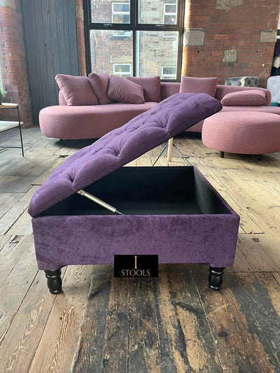 Purple Aubergine Square Ottoman Storage | Purple Velvet Footstool And Pouffe UK