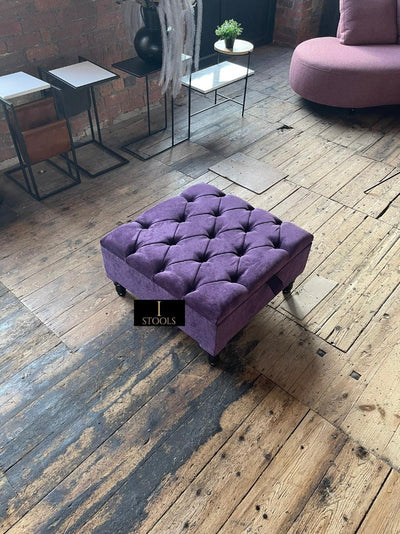 Purple Aubergine Square Ottoman Storage | Purple Velvet Footstool And Pouffe UK