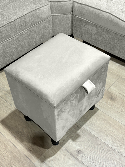Creamy white Small Plain Storage Box | Small Light Grey Footrest UK | Light Grey Ottoman Stool with Storage