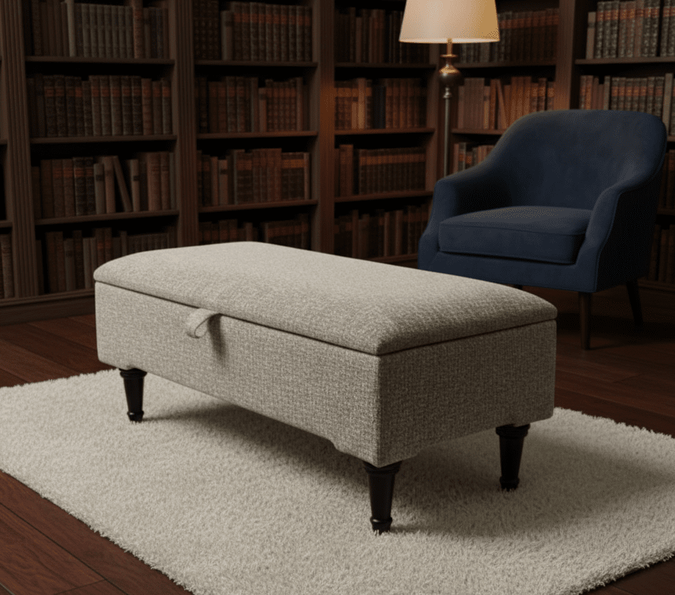 Animal Print Cream Storage Ottoman Bench for Living Room - ISTOOLS