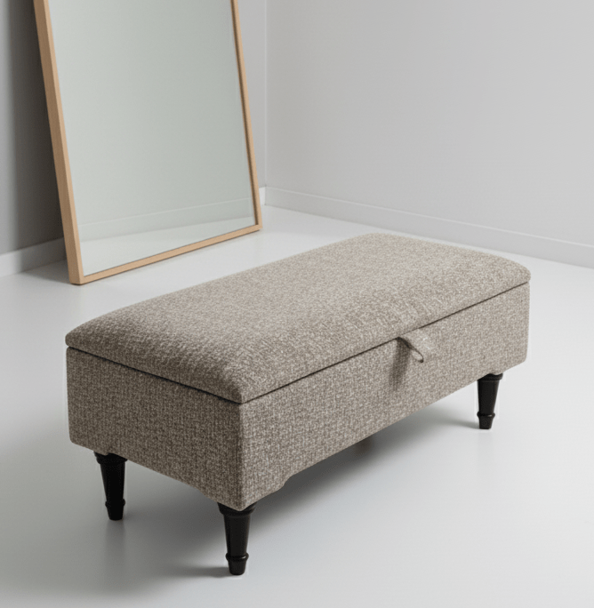 Upholstered Cream Pouffe Seat with Hidden Storage - ISTOOLS