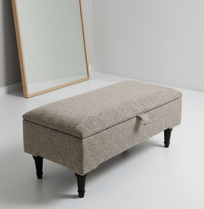 Upholstered Cream Pouffe Seat with Hidden Storage - ISTOOLS