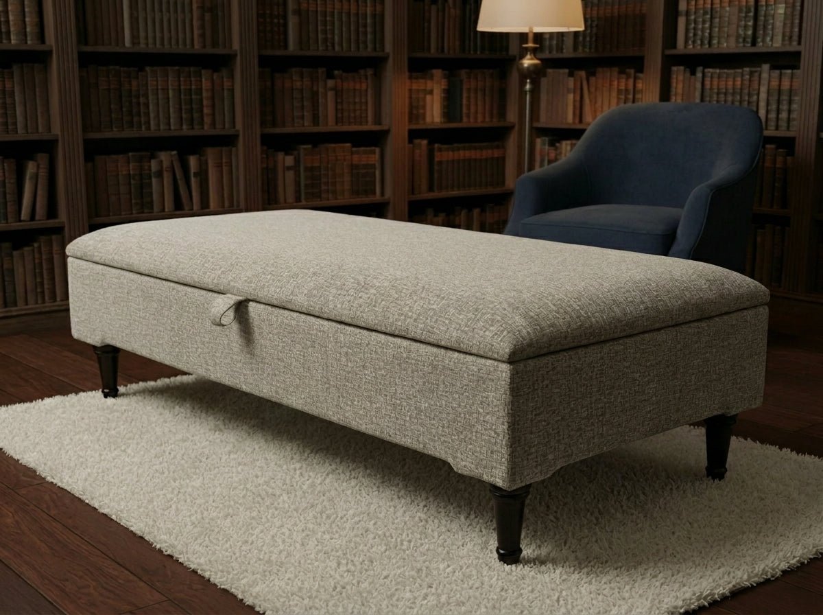 Animal Print Cream Storage Ottoman Bench – Coffee Table, Pouffe Seat & Hidden Storage - ISTOOLS