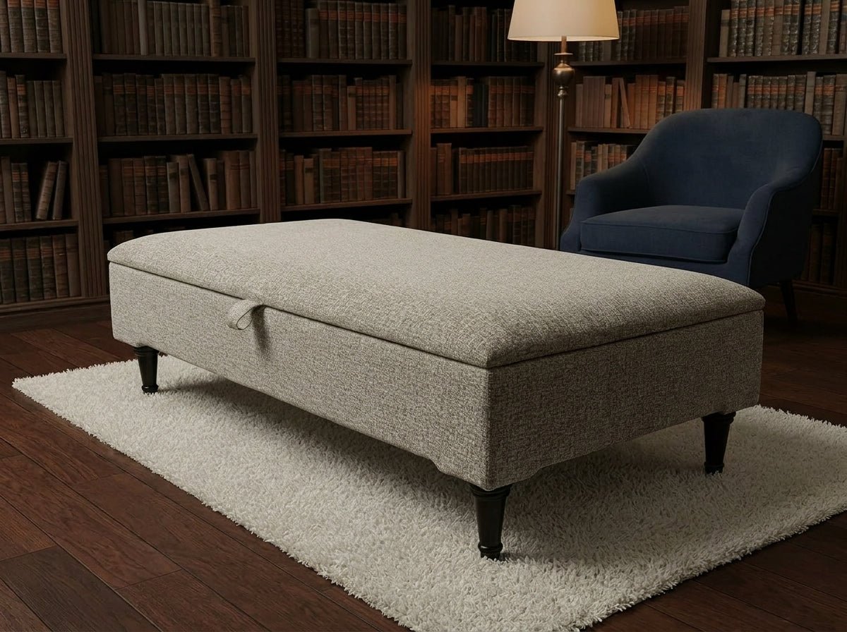 Animal Print Cream Storage Ottoman Bench – Coffee Table, Pouffe Seat & Hidden Storage - ISTOOLS