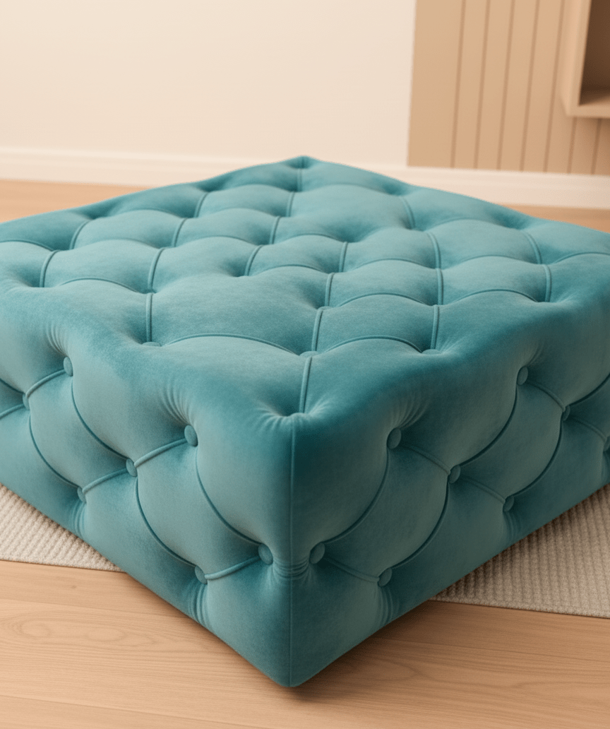 Aqua Blue Square Coffee Table | Blue Chesterfield Ottoman Foot Stools - ISTOOLS