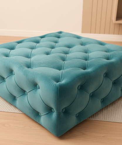 Aqua Blue Square Coffee Table | Blue Chesterfield Ottoman Foot Stools - ISTOOLS