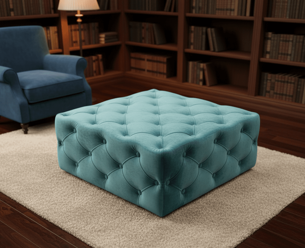 Aqua Blue Velvet Ottoman Coffee Table for UK Living Rooms - ISTOOLS