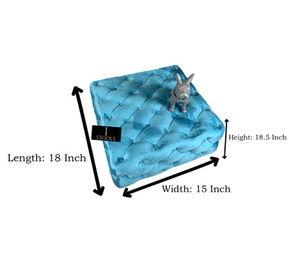 Aqua Blue Square Coffee Table | Blue Chesterfield Ottoman Foot Stools - ISTOOLS