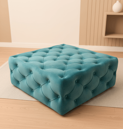 Aqua Blue Square Coffee Table | Blue Chesterfield Ottoman Foot Stools - ISTOOLS