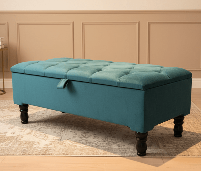 Large aqua storage ottoman for living room or bedroom organization - ISTOOLS