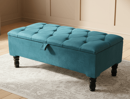 Multifunction coffee table ottoman with plush aqua velvet upholstery - ISTOOLS