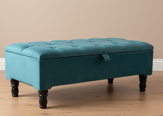 Rectangular aqua velvet ottoman bench with memory foam cushion - ISTOOLS