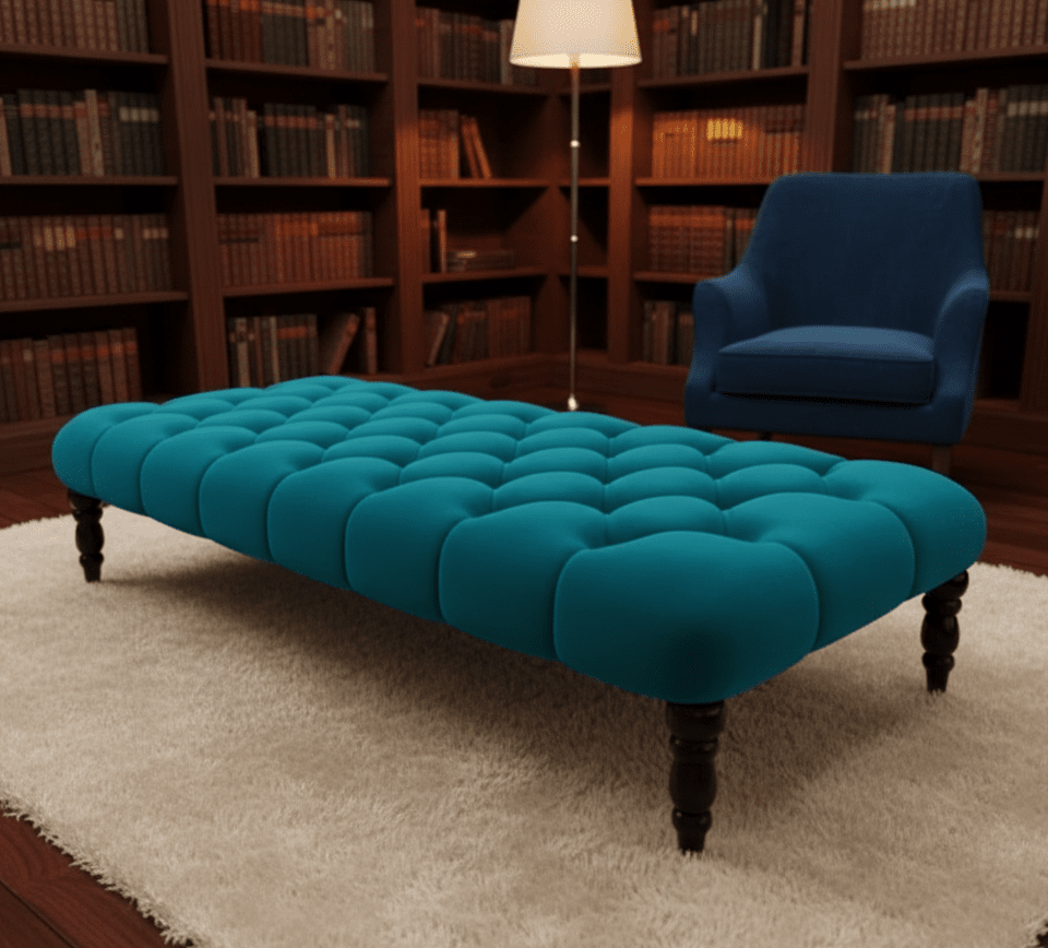 Aqua Chesterfield footstool coffee table in modern living room - ISTOOLS