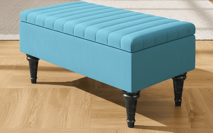Multi-functional living room storage bench aqua velvet - ISTOOLS
