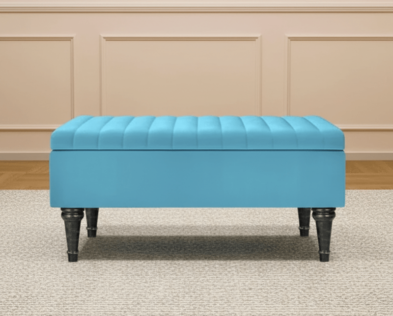 Stylish aqua velvet ottoman bench for UK home décor - ISTOOLS