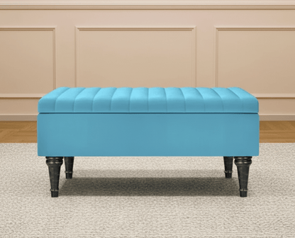 Stylish aqua velvet ottoman bench for UK home décor - ISTOOLS