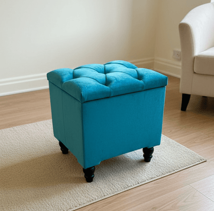 Aqua Small coffee table or side table Storage Box | Small Square Ottoman Storage | chesterfield top lid - ISTOOLS